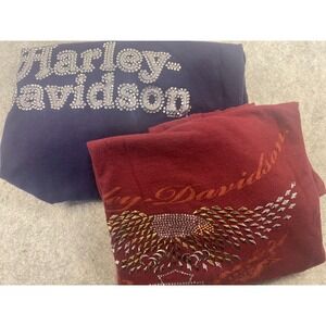 Harley Davidson Long Sleeve Graphic Bling Long Sleeved Tees Woman Size L *LOT 2